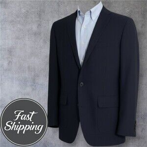 LANDS END Mans Navy Blazer Sport Coat Two Button Jacket 42R WOOL Suits
